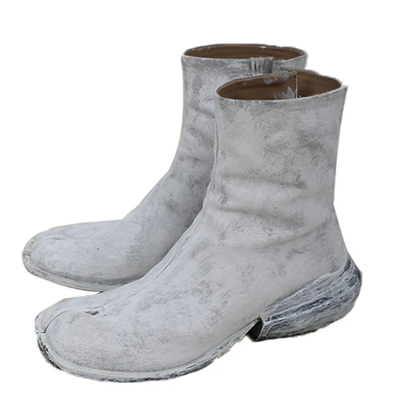 Handmade Men's Women's White Leather Tabi Shoes,Split Toe shoes,Women's Leather Boots, Personal Boots for men,Stylish Shoes,Men's Boots