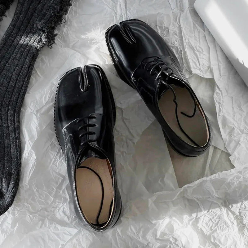 Handmade Women Flat Leather Tabi Shoes,Slip-toe Shoes,Black Tabi Shoes,Men's Tabi Shoes,Leather Tie Shoes