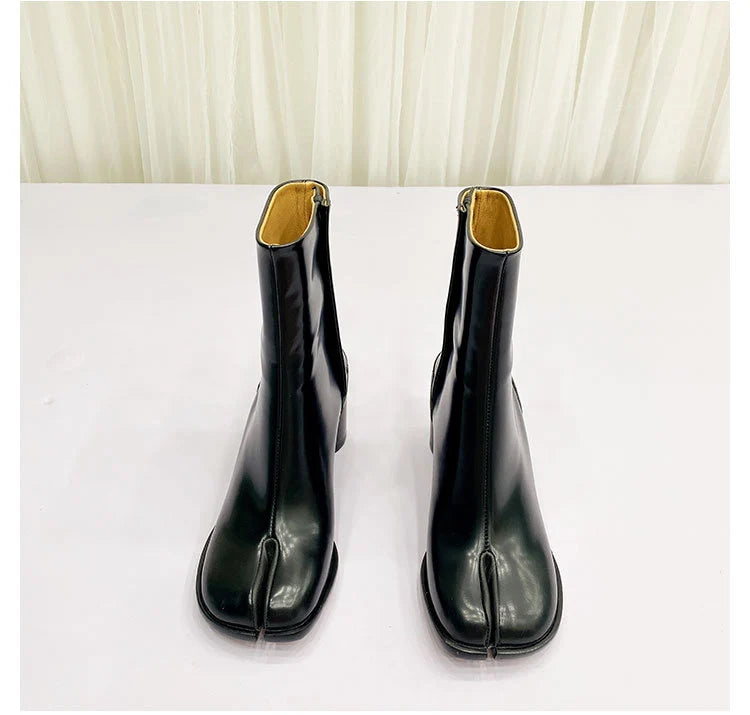 Split-Toe Leather Men’s Women’s boots,Personal Handmade Women Leather Boots,6cm Heels Boots,Women Shoes for Autumn & Winter,Black
