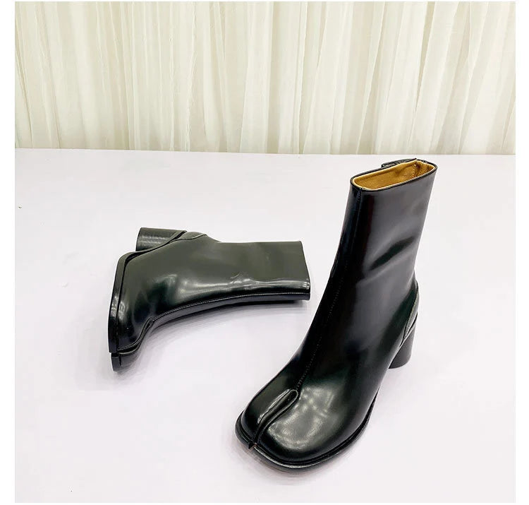 Split-Toe Leather Men’s Women’s boots,Personal Handmade Women Leather Boots,6cm Heels Boots,Women Shoes for Autumn & Winter,Black