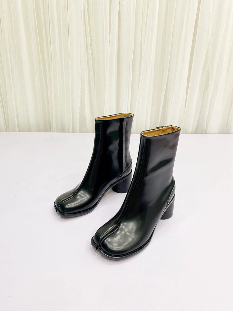 Split-Toe Leather Men’s Women’s boots,Personal Handmade Women Leather Boots,6cm Heels Boots,Women Shoes for Autumn & Winter,Black