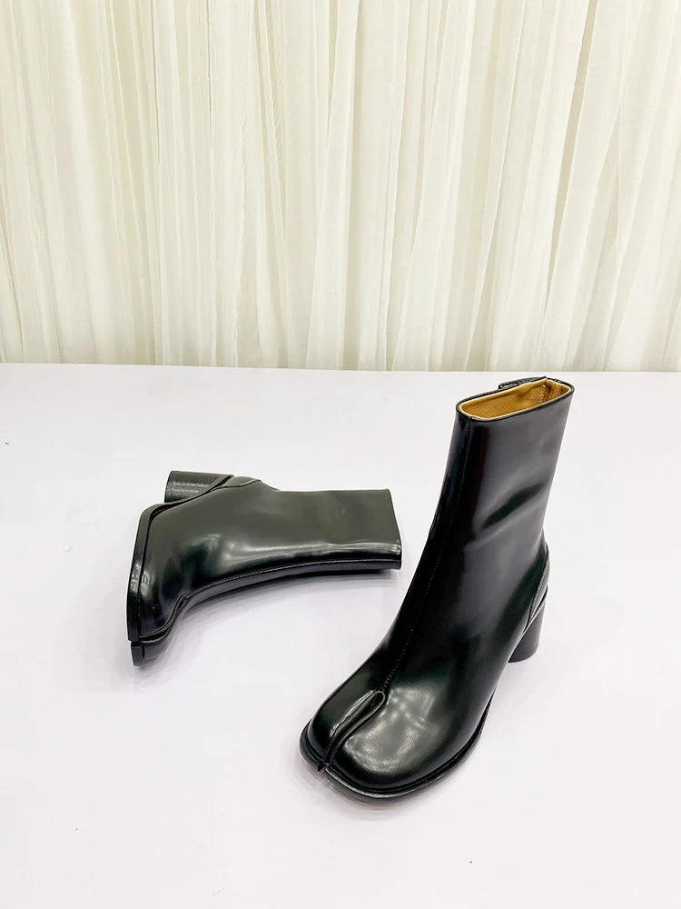 Split-Toe Leather Men’s Women’s boots,Personal Handmade Women Leather Boots,6cm Heels Boots,Women Shoes for Autumn & Winter,Black