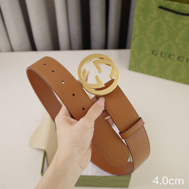 Gucci - 4.0cm pancake - plain weave brown leather ZSB4003g