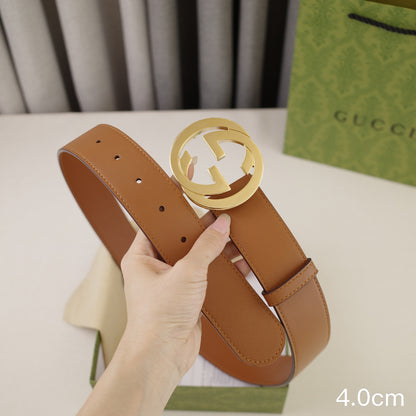 Gucci - 4.0cm pancake - plain weave brown leather ZSB4003g