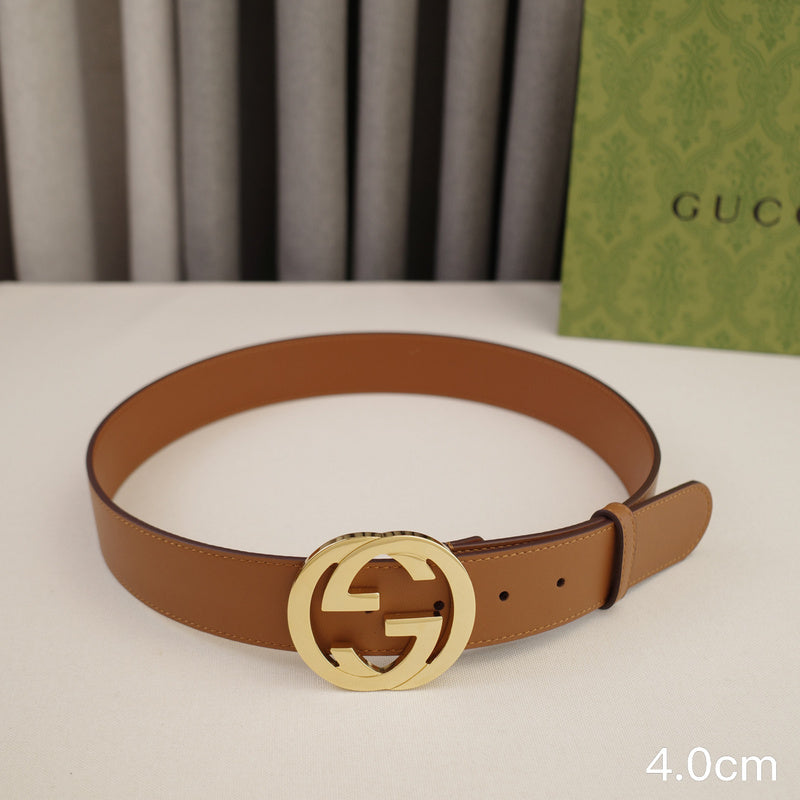 Gucci - 4.0cm pancake - plain weave brown leather ZSB4003g