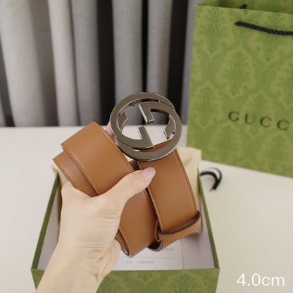 Gucci - 4.0cm pancake - plain weave brown leather ZSB4003g