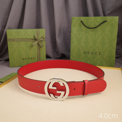 Gucci - 4.0cm pancake - plain weave red leather  ZSB4003g
