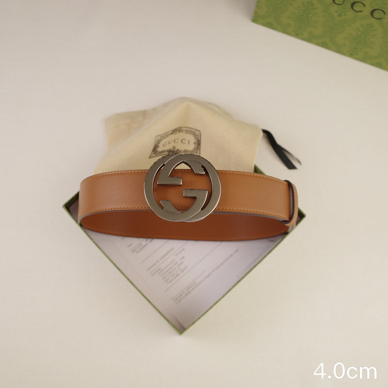 Gucci - 4.0cm pancake - plain weave brown leather ZSB4003g