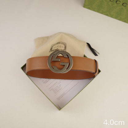 Gucci - 4.0cm pancake - plain weave brown leather ZSB4003g