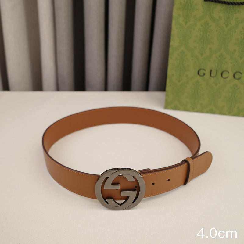 Gucci - 4.0cm pancake - plain weave brown leather ZSB4003g