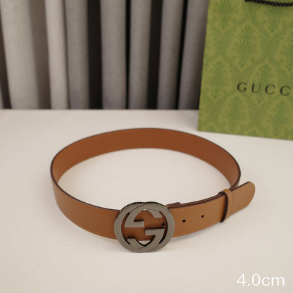 Gucci - 4.0cm pancake - plain weave brown leather ZSB4003g