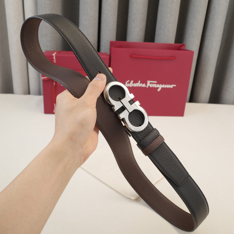 FERRAGAMO - 3.5.cm Classic 8-character - Lychee grain oblique side 8-character tail   3528f