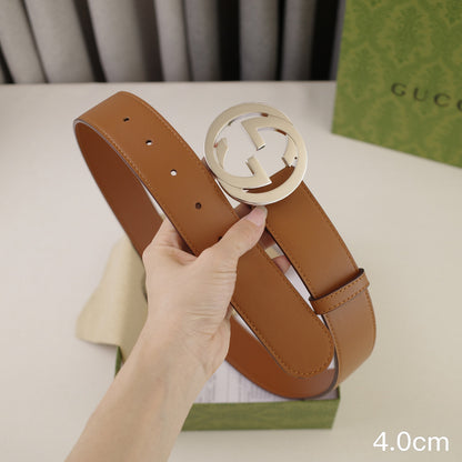 Gucci - 4.0cm pancake - plain weave brown leather ZSB4003g