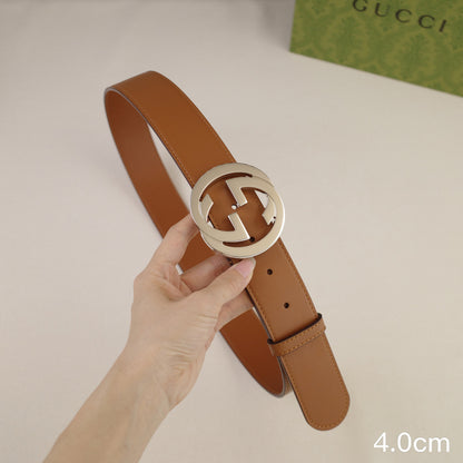 Gucci - 4.0cm pancake - plain weave brown leather ZSB4003g