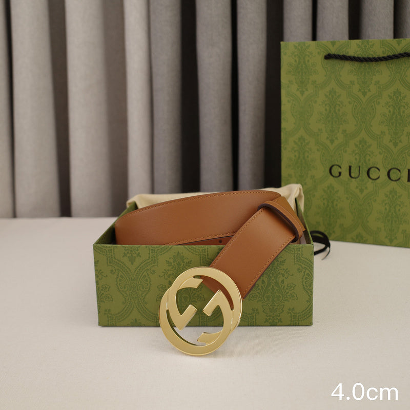 Gucci - 4.0cm pancake - plain weave brown leather ZSB4003g