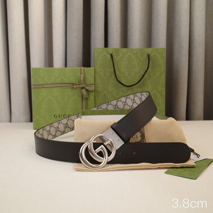Gucci - 3.8cm G silver belt buckle - Supreme canvas double-sided  3801g