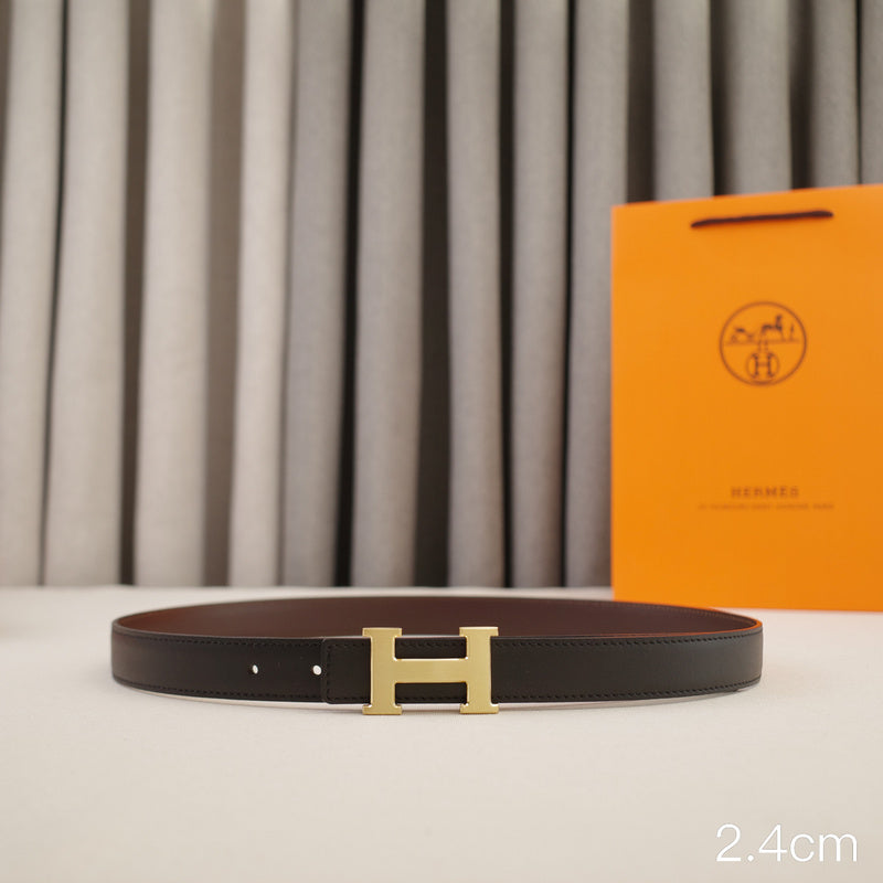 Hermes -   3.8/3.4/2.4cm Classic H-shaped stringing gold - double-sided black coffee  ZSB3811h