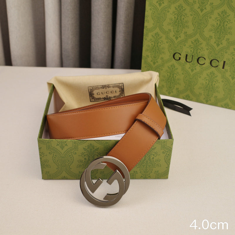 Gucci - 4.0cm pancake - plain weave brown leather ZSB4003g