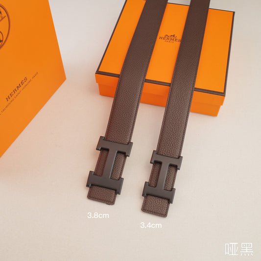 Hermes - 3.8/3.4 classic H-lychee pattern coffee black Buckle