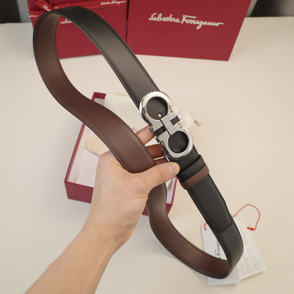 FERRAGAMO -  3.5cm calfskin slant-edge scalloped tail  3808f