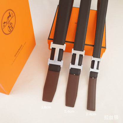 Hermes -   3.8/3.4/2.4cm Classic H-shaped silver with a double-sided black coffee finish  ZSB3811h