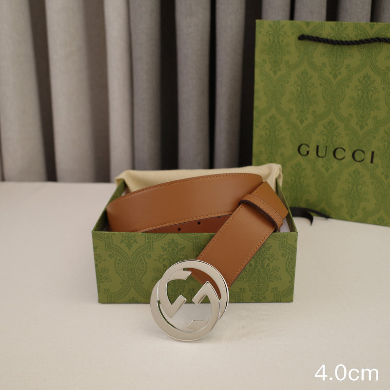 Gucci - 4.0cm pancake - plain weave brown leather ZSB4003g