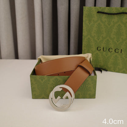 Gucci - 4.0cm pancake - plain weave brown leather ZSB4003g