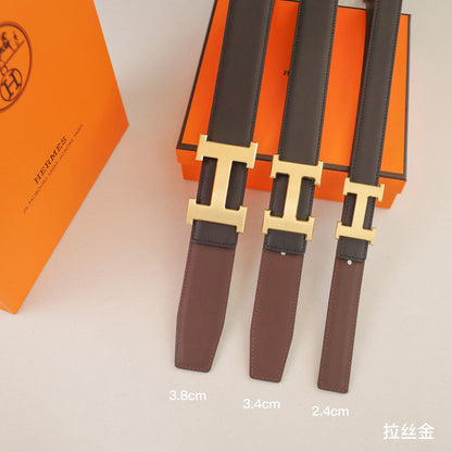 Hermes -   3.8/3.4/2.4cm Classic H-shaped stringing gold - double-sided black coffee  ZSB3811h