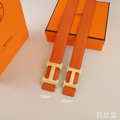 Hermes - 3.8/3.4 classic H-lychee pattern Orange gold Buckle 3801h / 3401h