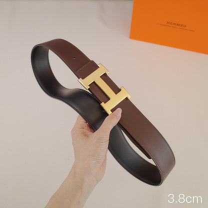 Hermes -   3.8/3.4/2.4cm Classic H-shaped stringing gold - double-sided black coffee  ZSB3811h