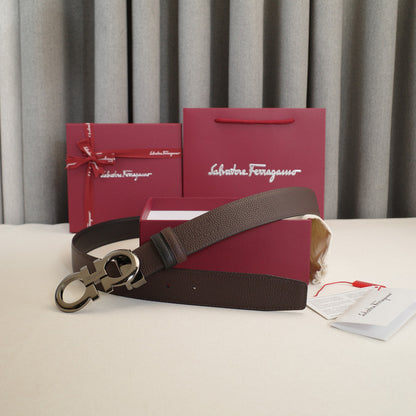 FERRAGAMO - 3.5.cm Classic 8-character - Lychee grain oblique side 8-character tail   3528f