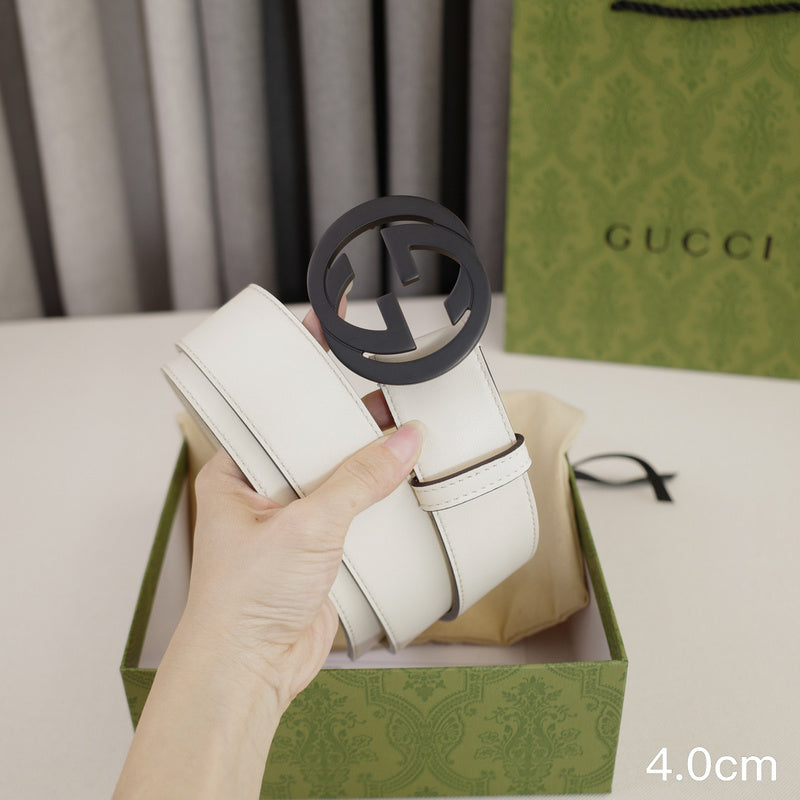 Gucci - 4.0cm pancake - plain weave white leather  ZSB4003g