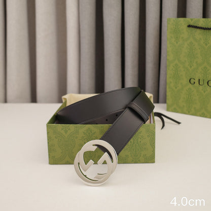 Gucci - 4.0cm pancake - plain weave black leather ZSB4003g