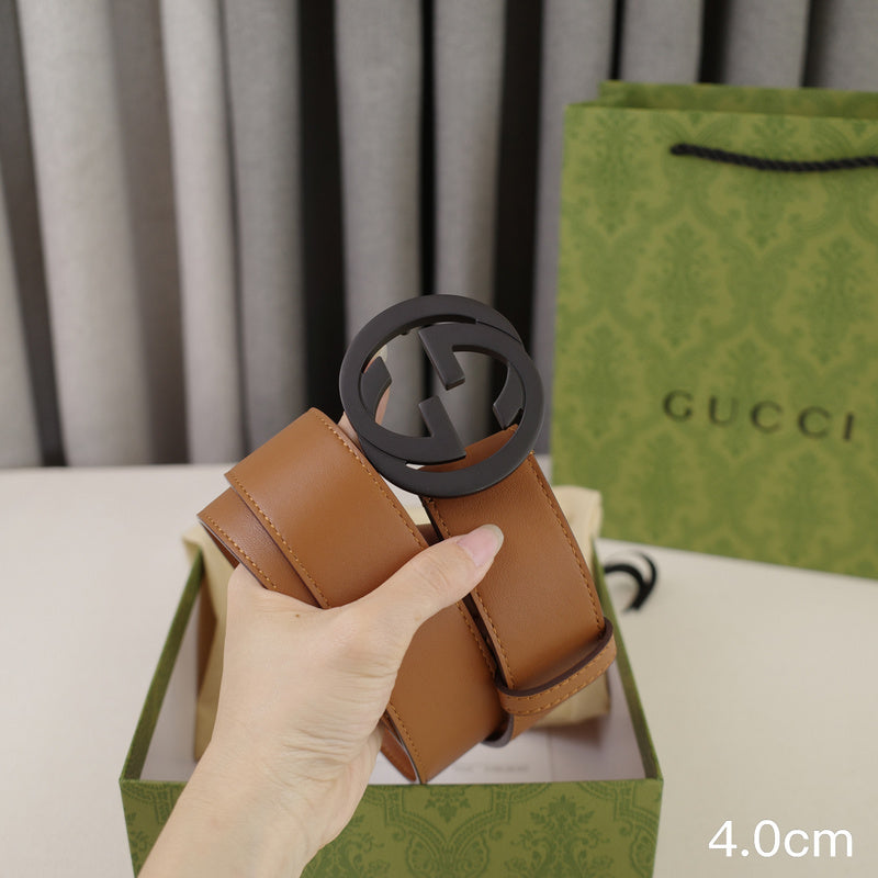Gucci - 4.0cm pancake - plain weave brown leather ZSB4003g