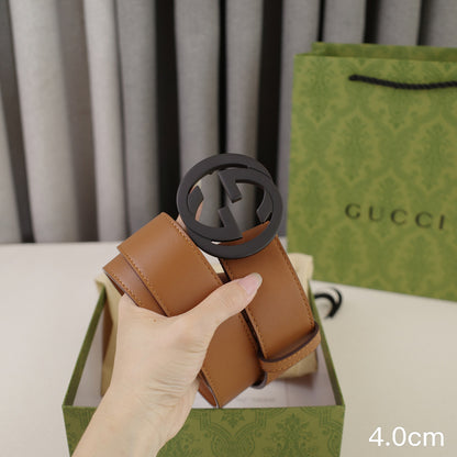 Gucci - 4.0cm pancake - plain weave brown leather ZSB4003g