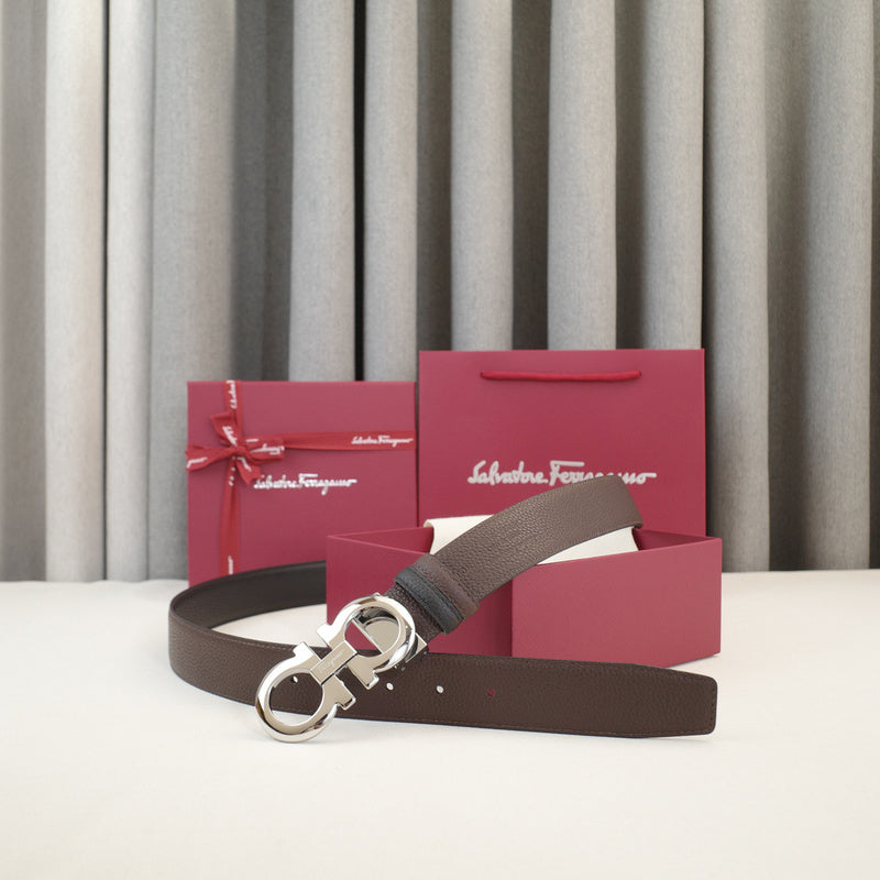 FERRAGAMO - 3.5.cm Classic 8-character - Lychee grain oblique side 8-character tail   3528f