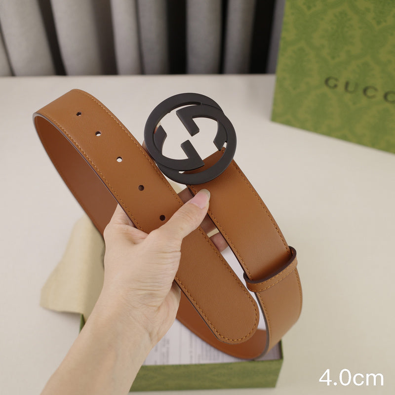 Gucci - 4.0cm pancake - plain weave brown leather ZSB4003g