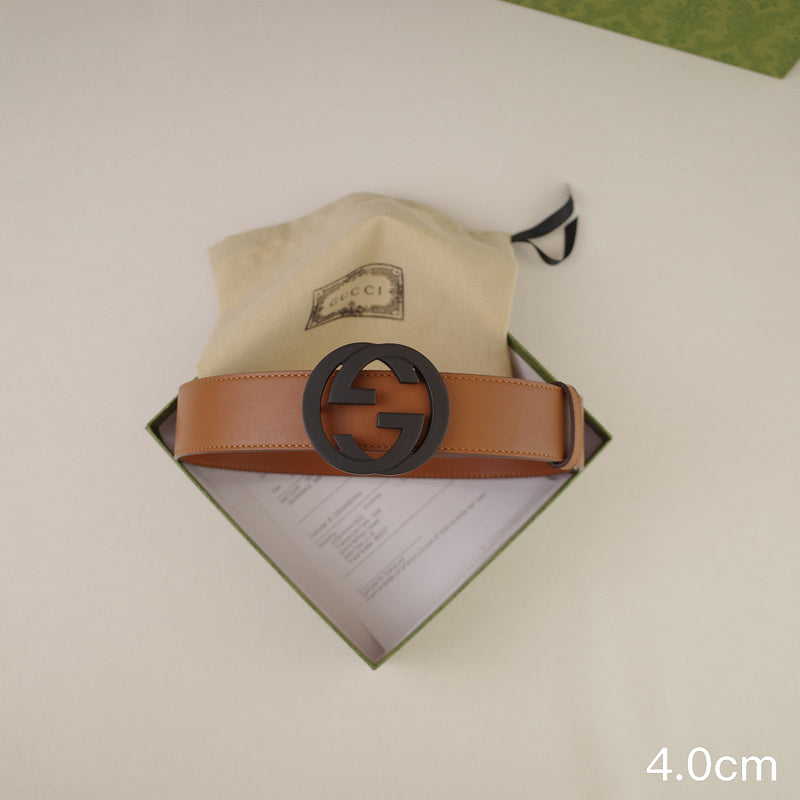 Gucci - 4.0cm pancake - plain weave brown leather ZSB4003g