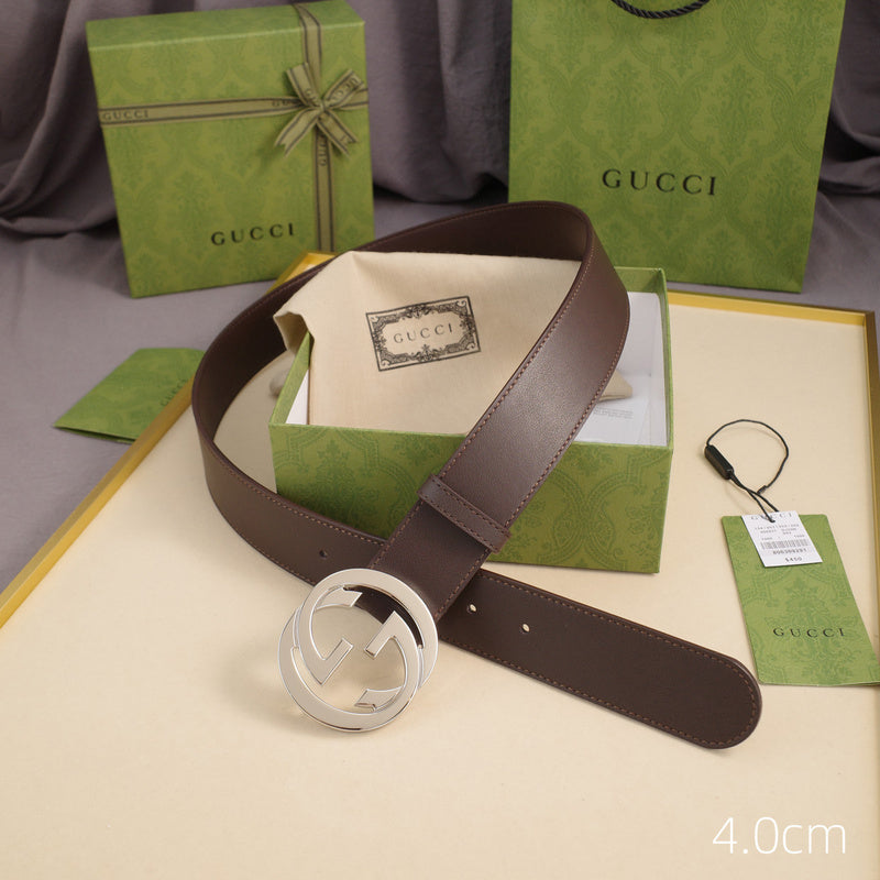 Gucci - 4.0cm pancake - plain weave coffee leather ZSB4003g