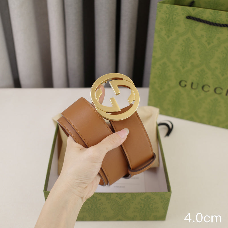Gucci - 4.0cm pancake - plain weave brown leather ZSB4003g