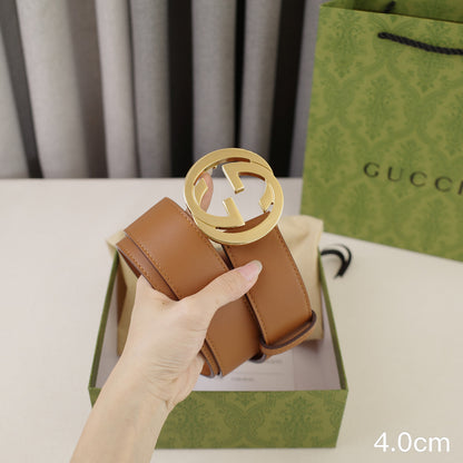 Gucci - 4.0cm pancake - plain weave brown leather ZSB4003g