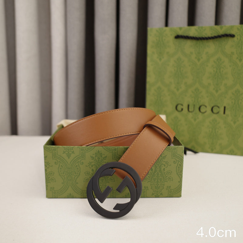 Gucci - 4.0cm pancake - plain weave brown leather ZSB4003g