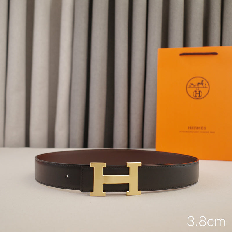 Hermes -   3.8/3.4/2.4cm Classic H-shaped stringing gold - double-sided black coffee  ZSB3811h