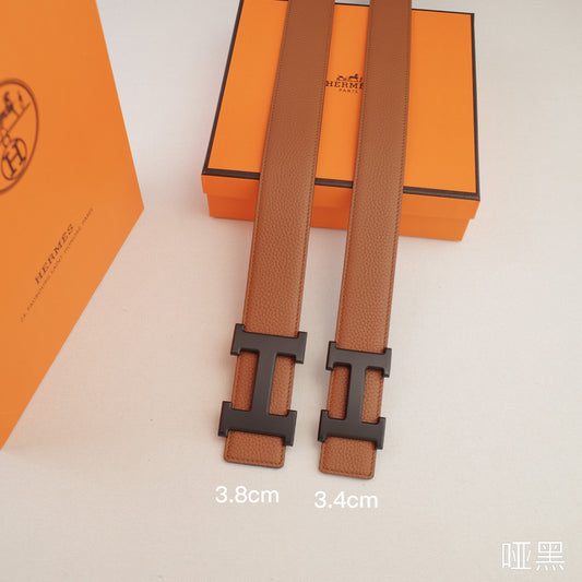 Hermes - 3.8/3.4/2.4cm classic H-lychee pattern brown black Buckle 3801h / 3401h