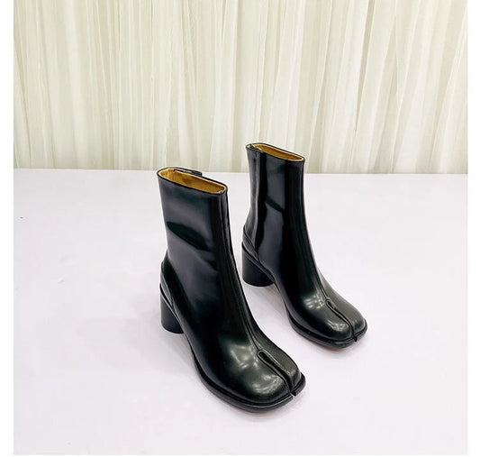 Split-Toe Leather Men’s Women’s boots,Personal Handmade Women Leather Boots,6cm Heels Boots,Women Shoes for Autumn & Winter,Black